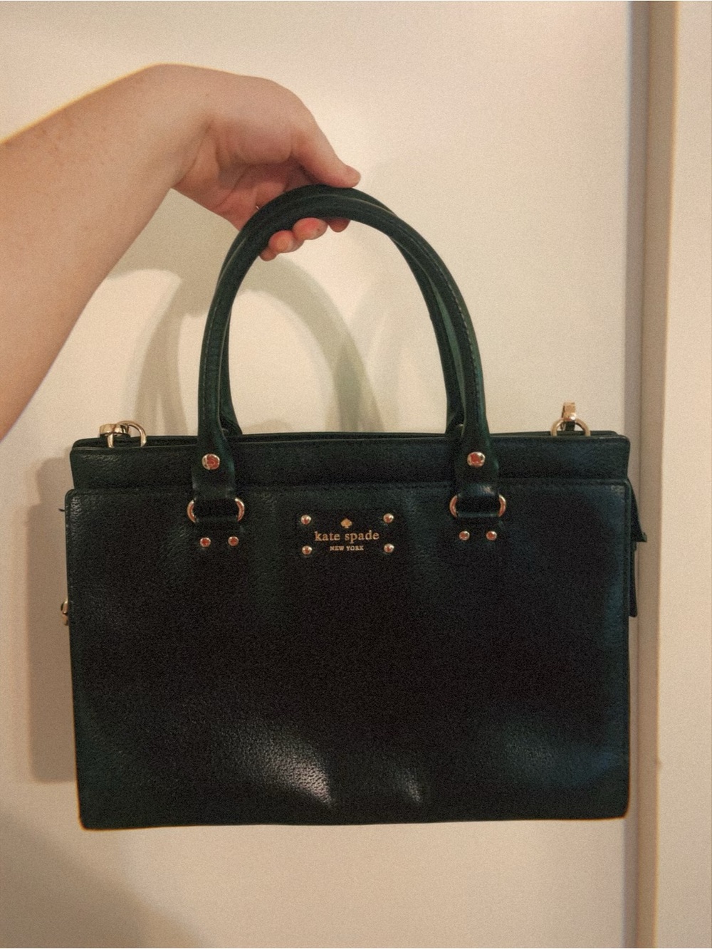 kate spade black leather satchel with gold hardware
